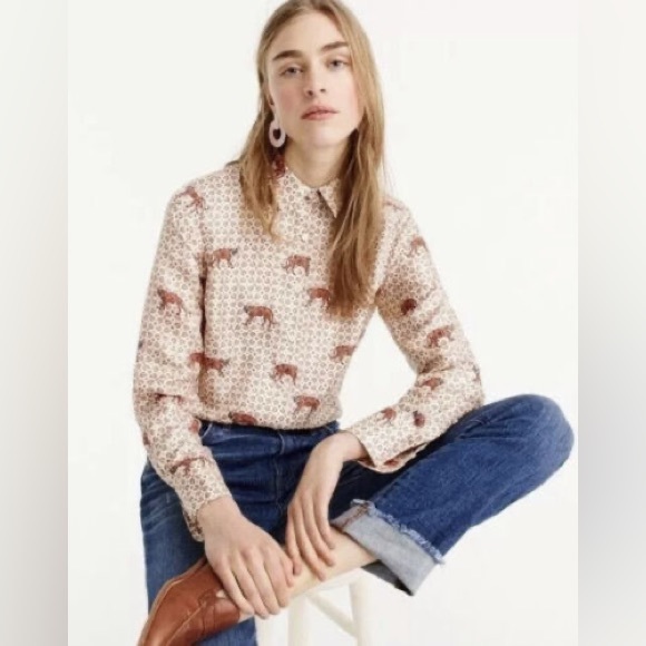 ❌ SOLD ❌ J. Crew - Silk Blouse with Tigers - Size 4T - Picture 1 of 4